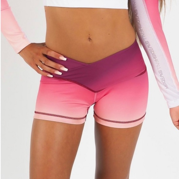 Swedish Fall Pants - SWEDISH FALL Pink Flex Waist Shorts Berry Flame Size S Workout Gym CrossFit